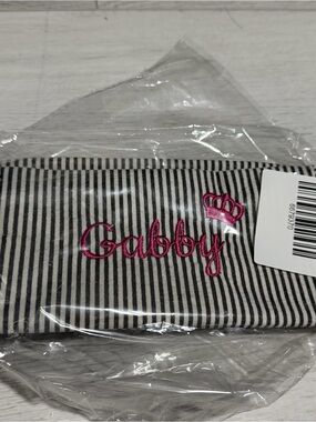 Source Unknown Gabby Black White Striped Cosmetic Bag with Pink Embroidery